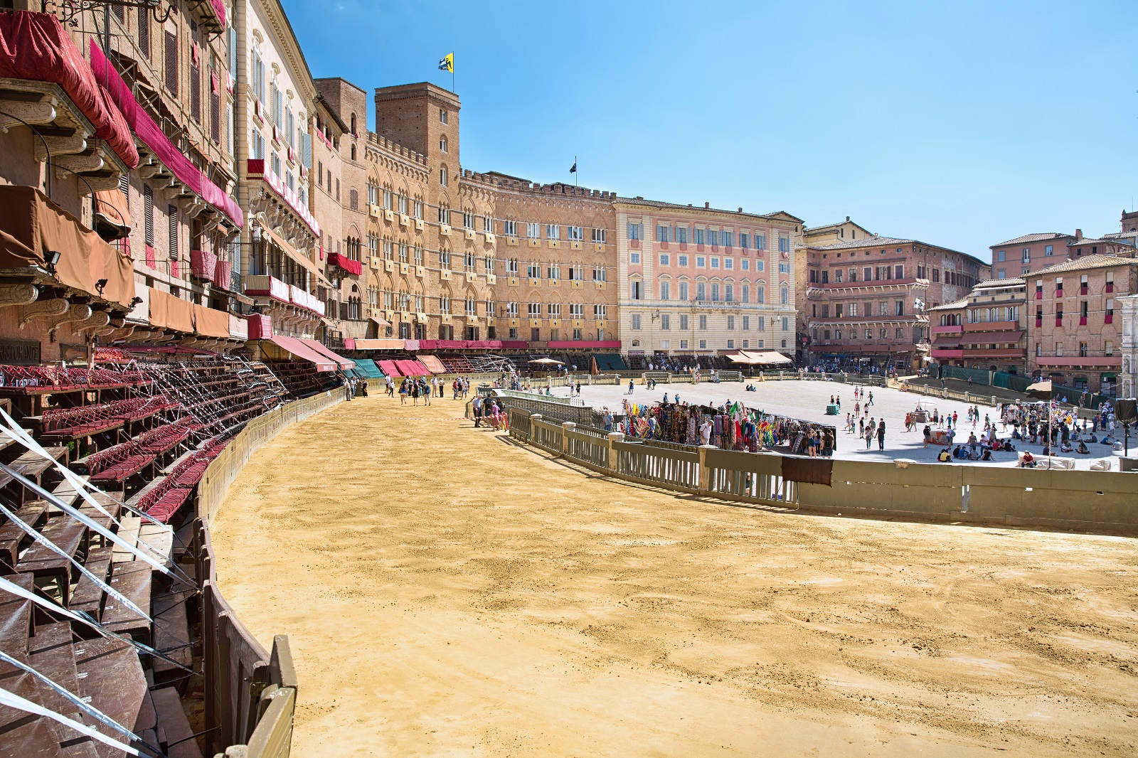 Piazza del Campo, Siena, setting up for the Palio