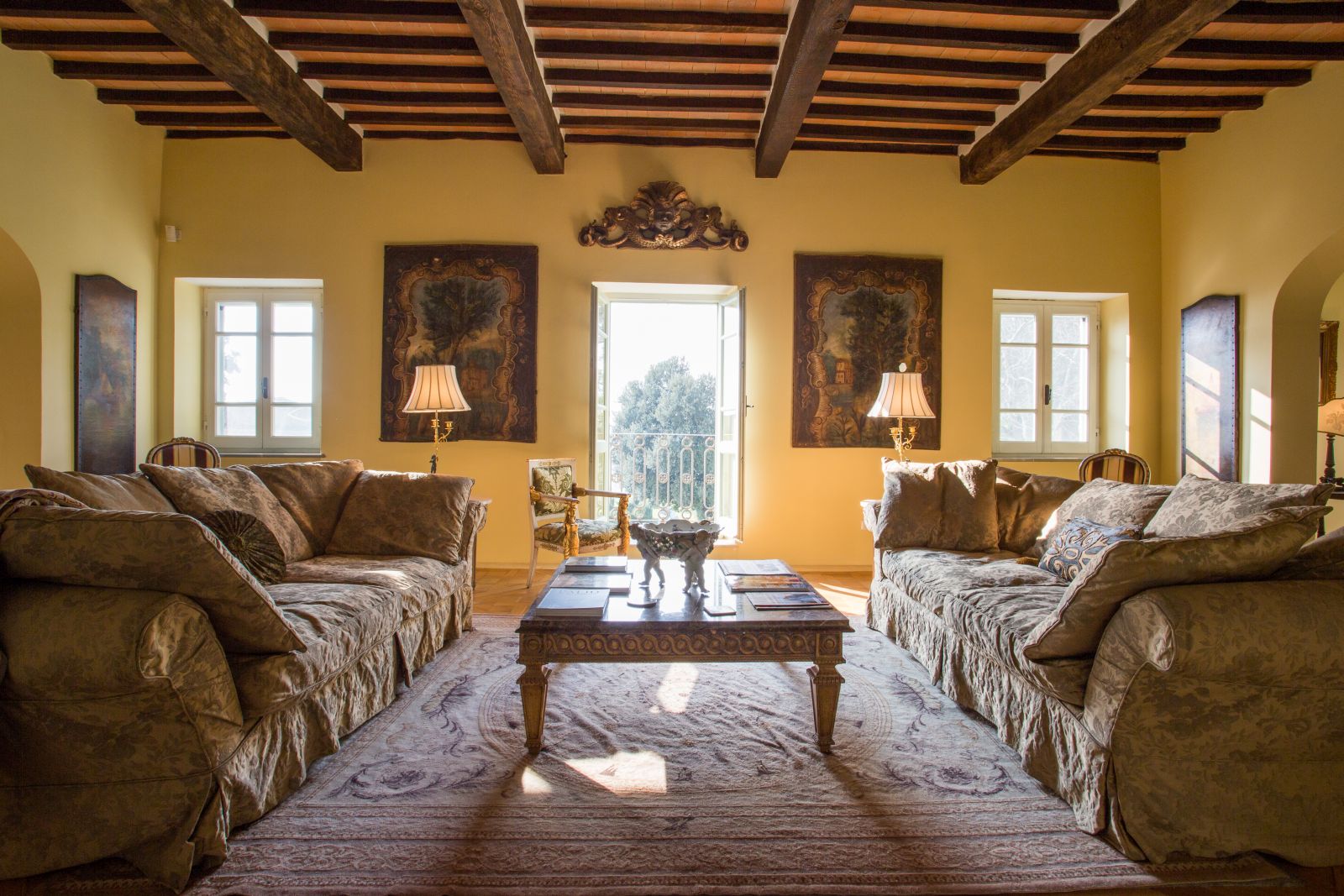 The sitting area of the main villa at Tenuta La Contessa