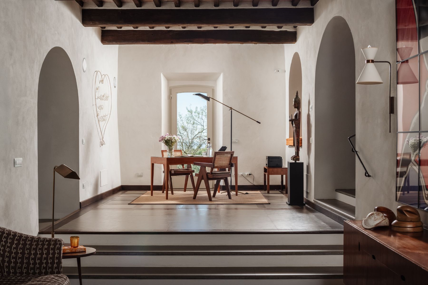 Indoor study with modern table and lamp at Tramonti in Tuscany