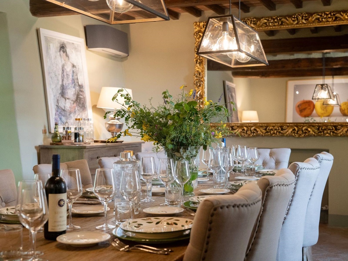 Dining table at Villa Ardore in Tuscany, Italy
