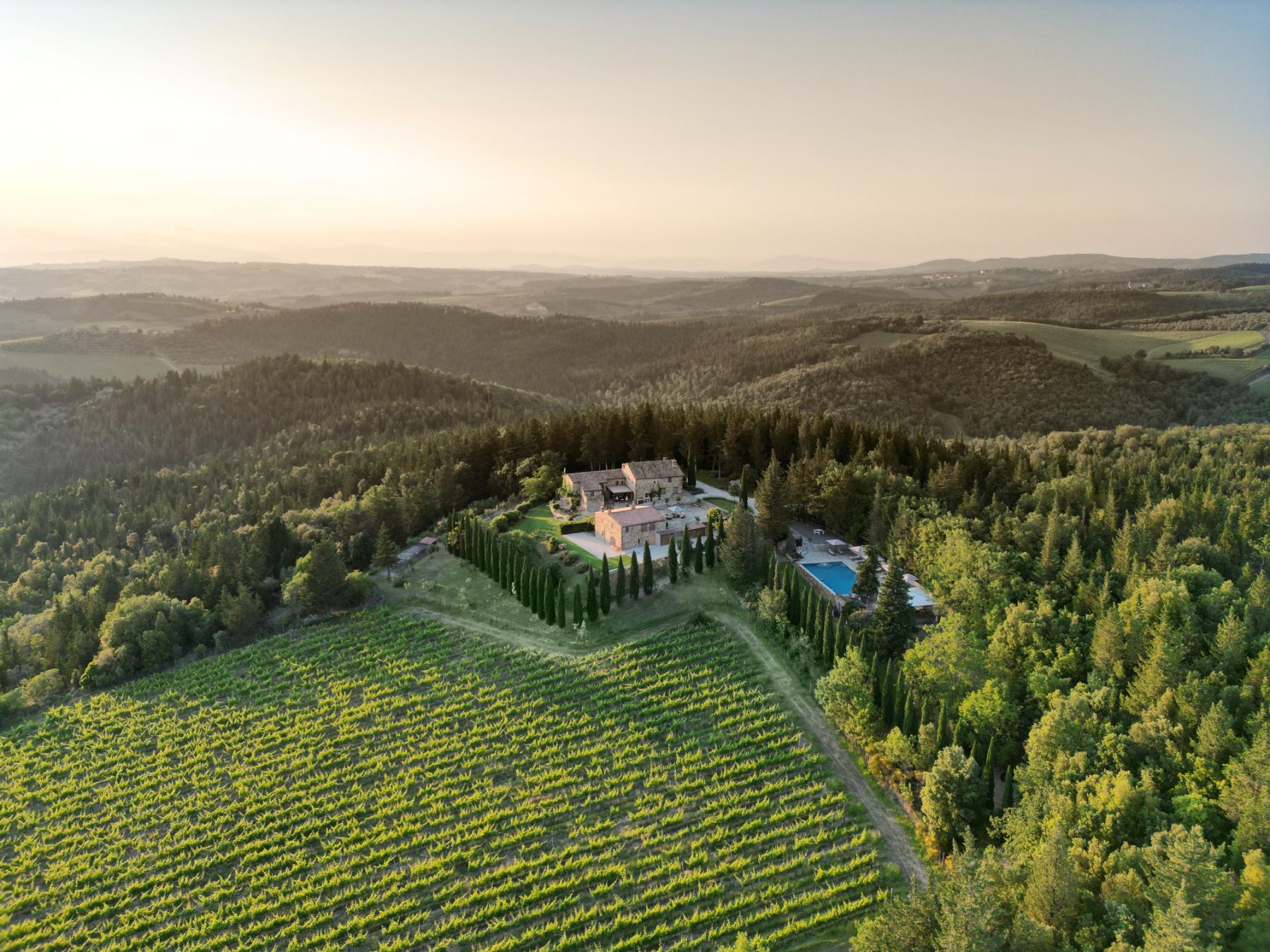 Drone view of Villa Ardore in Tuscany