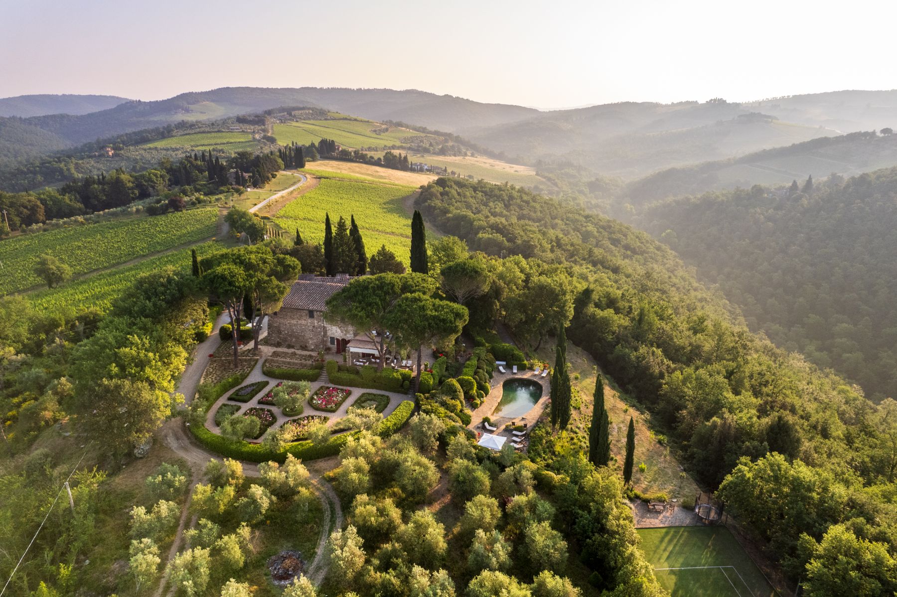 View from above at Villa Chiocchio in Tuscany