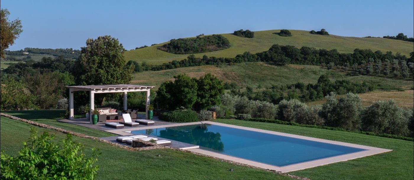 A view of the pool and seating area at Villa del Gelso.