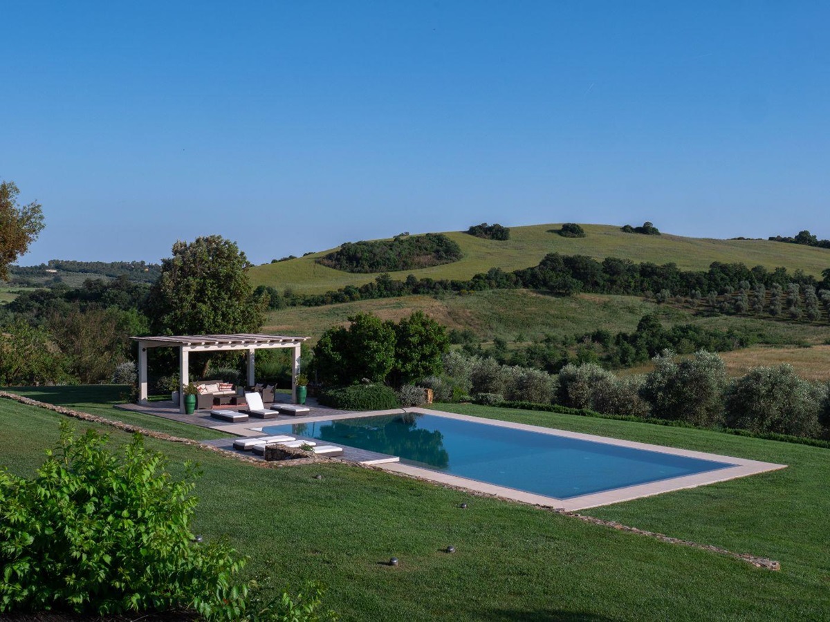 A view of the pool and seating area at Villa del Gelso.
