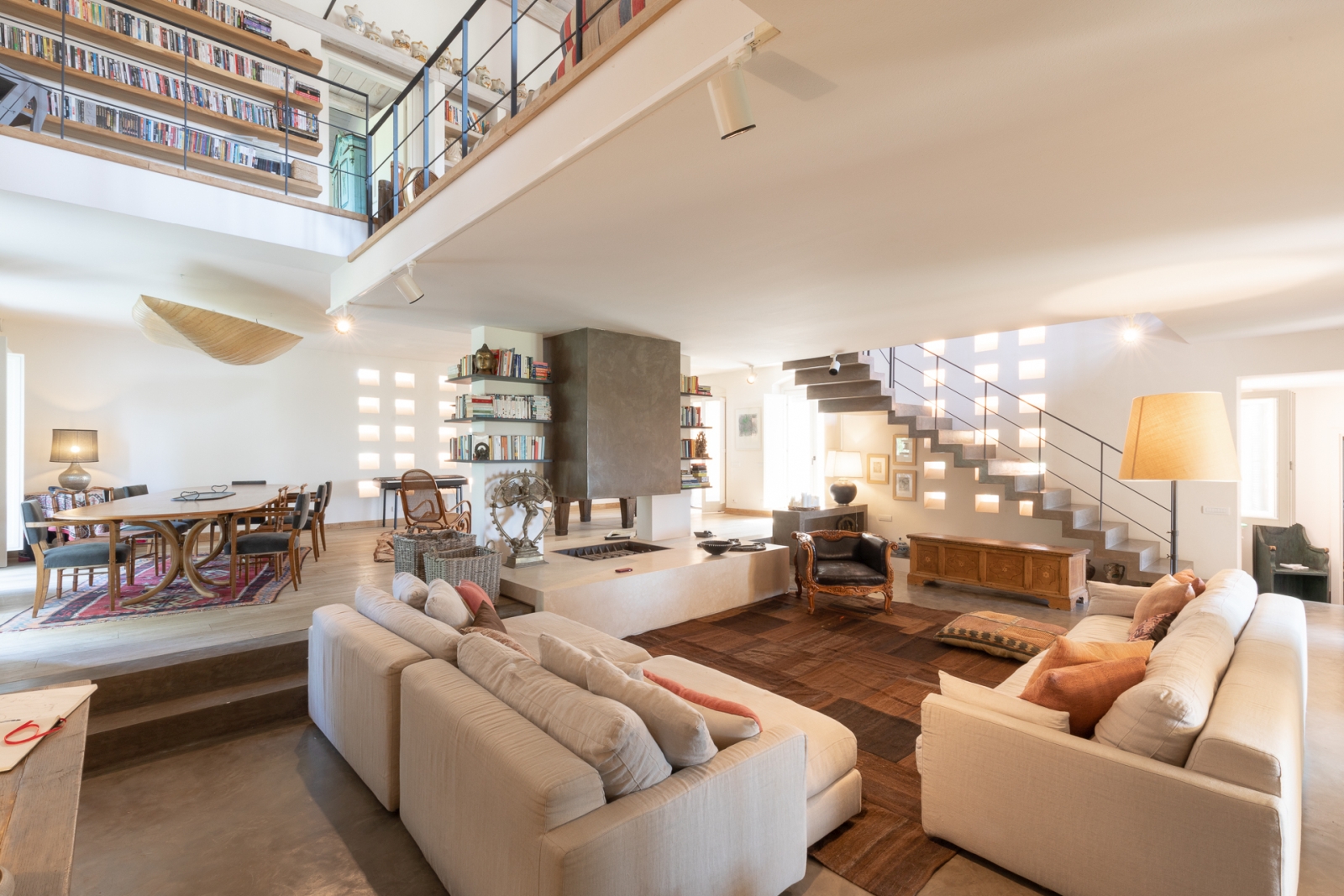 Living Room with view of mezzanine at Villa del Gelso, Tuscany