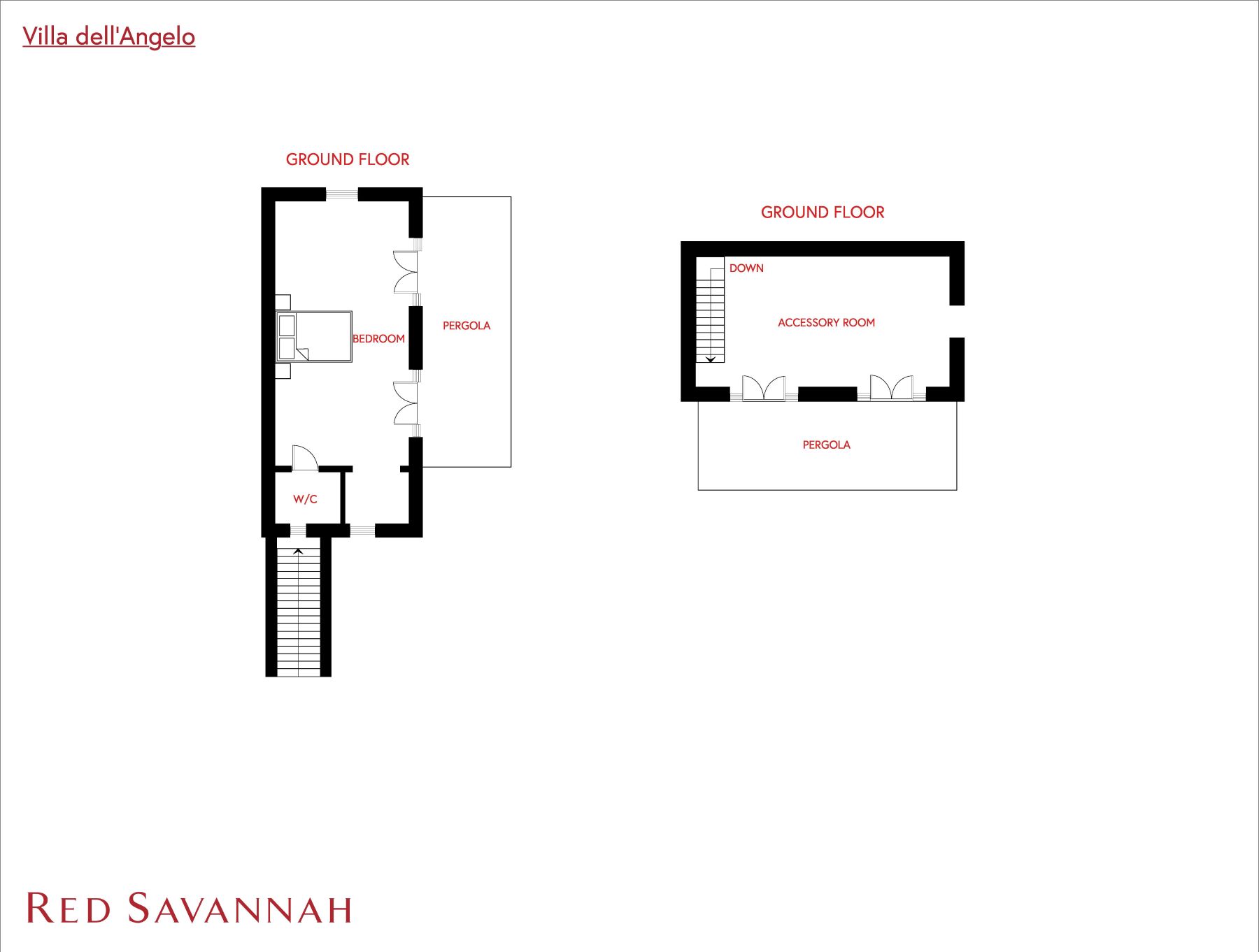 Ground floor plan for outer buildings at Villa dell'Angelo in Tuscany