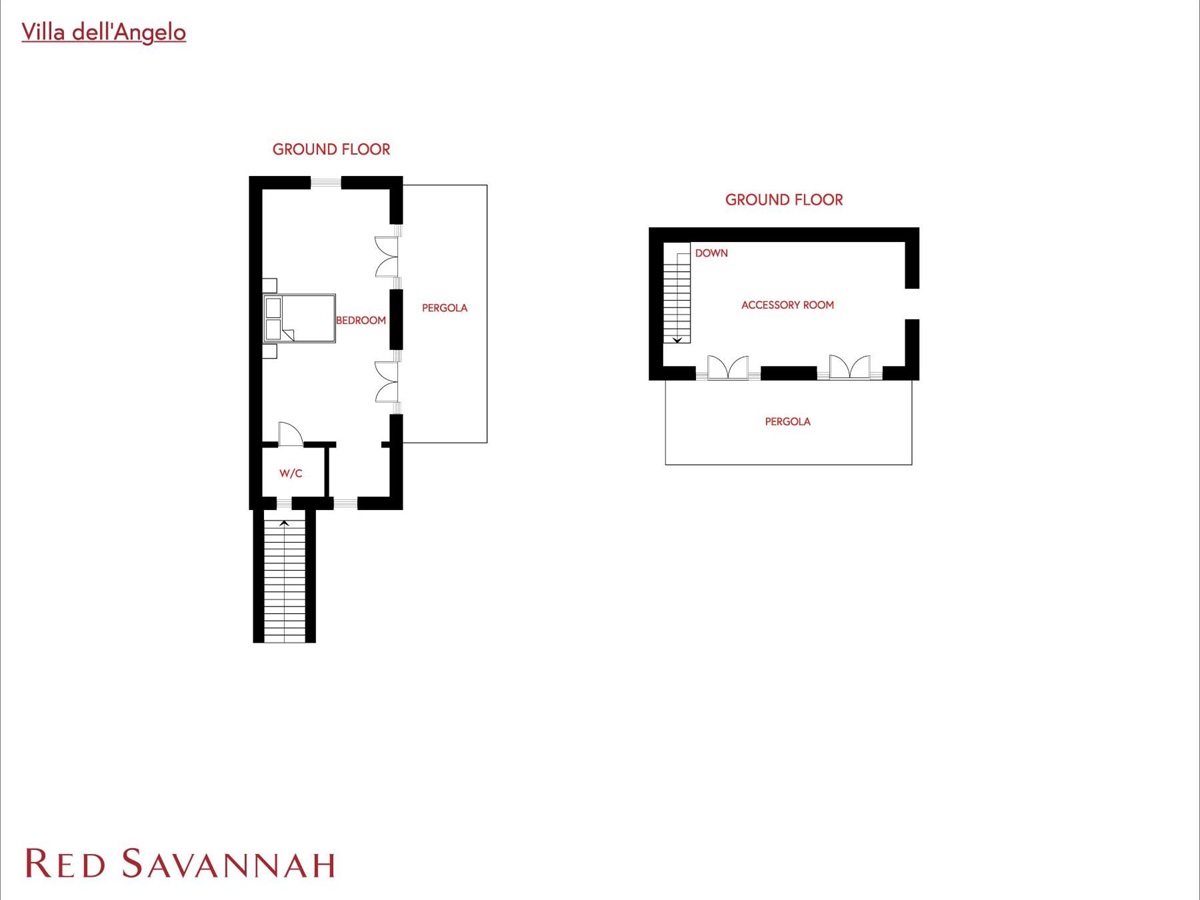 Ground floor plan for outer buildings at Villa dell'Angelo in Tuscany