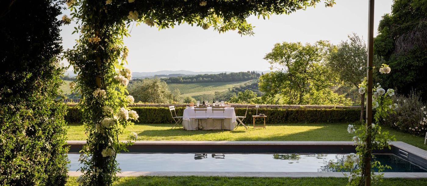 Views from the canopied area by the pool at Villa Delle Vigne.