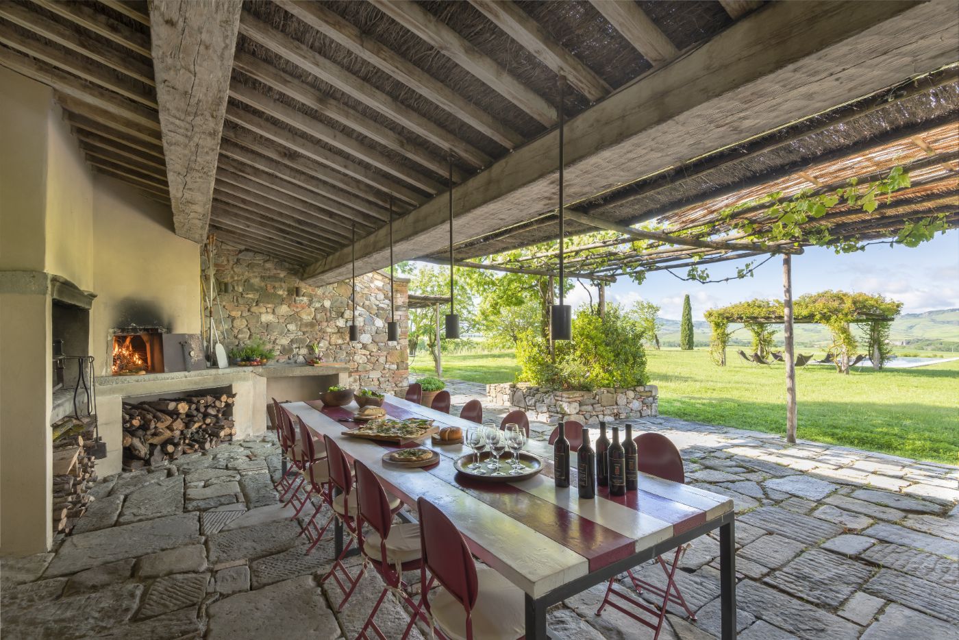 The outdoor dining space at Villa d'Orcia.