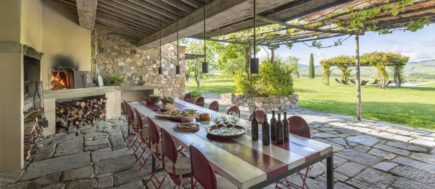 The outdoor dining space at Villa d'Orcia.