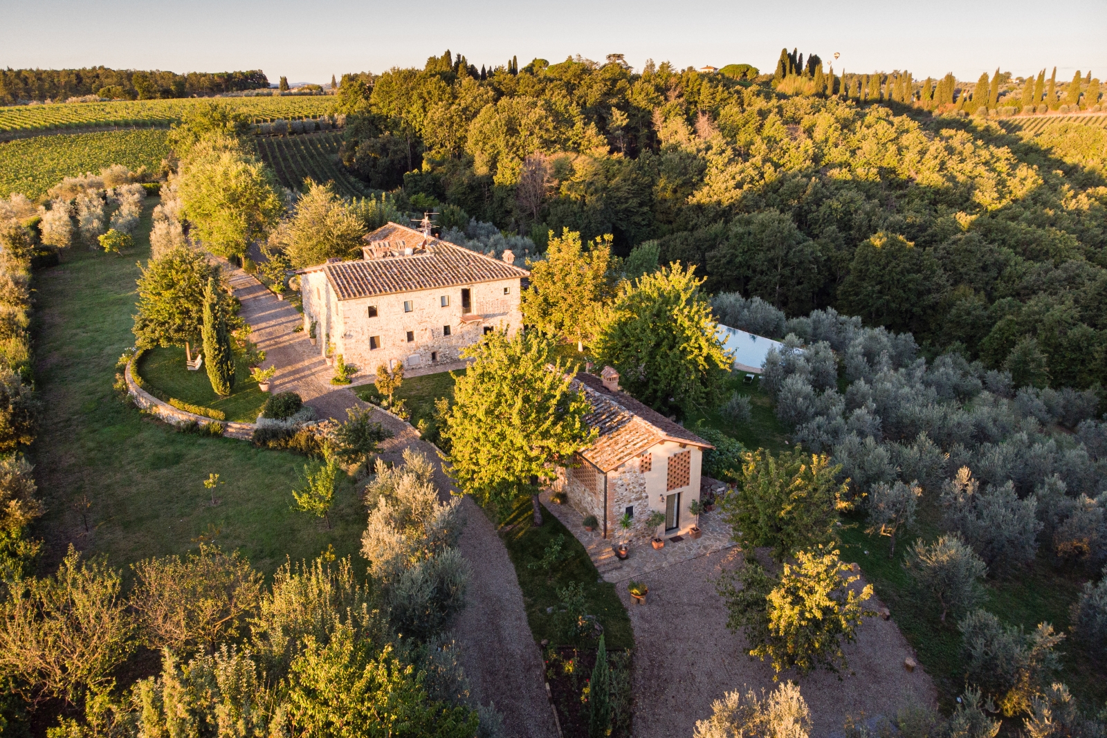 Aerial view of Villa Giuliana in Tuscany Italy