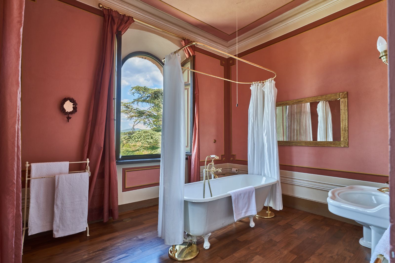 Red Bathroom at Villa Isabella in Tuscany