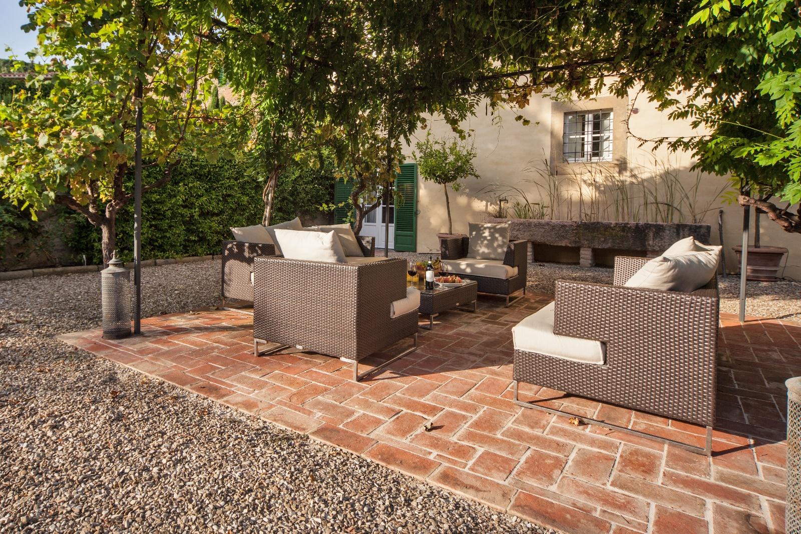 The outdoor patio on the grounds of Villa Nocciola, Tuscany