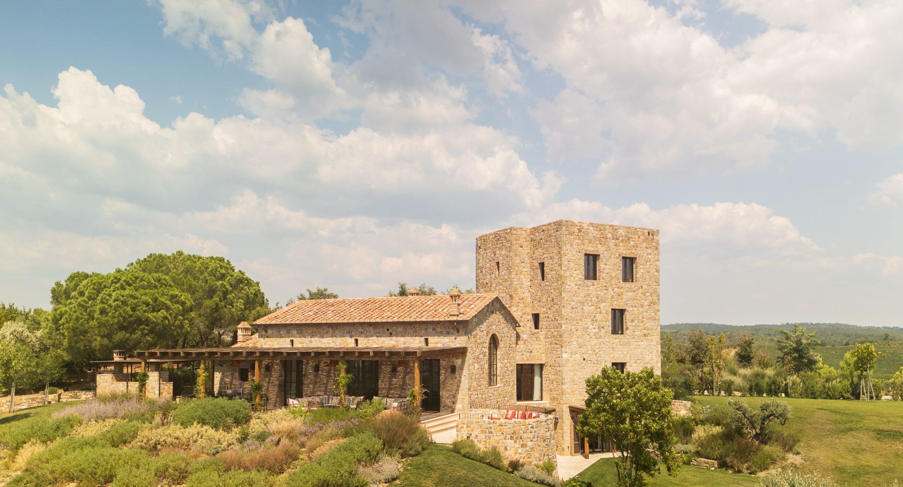 Exterior view of main villa at Villa Roccamare in Tuscany
