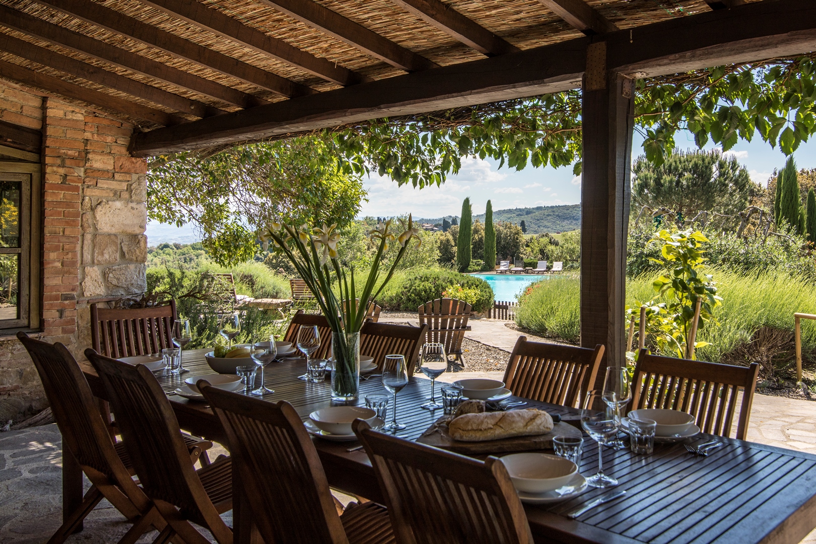 Outdoor dining at Villa San Barberino, Tuscany