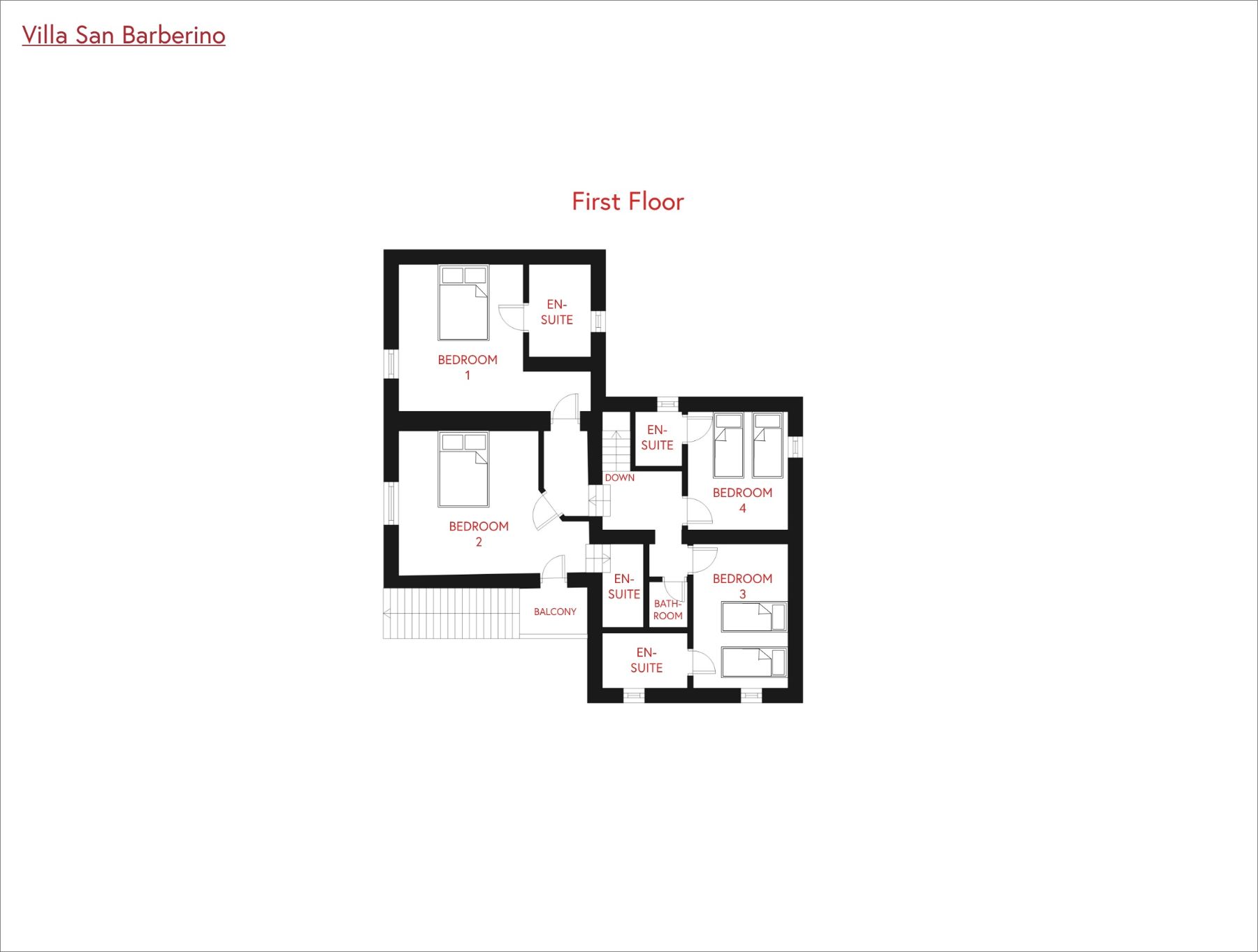 First floor plan of Villa San Barberino in Tuscany