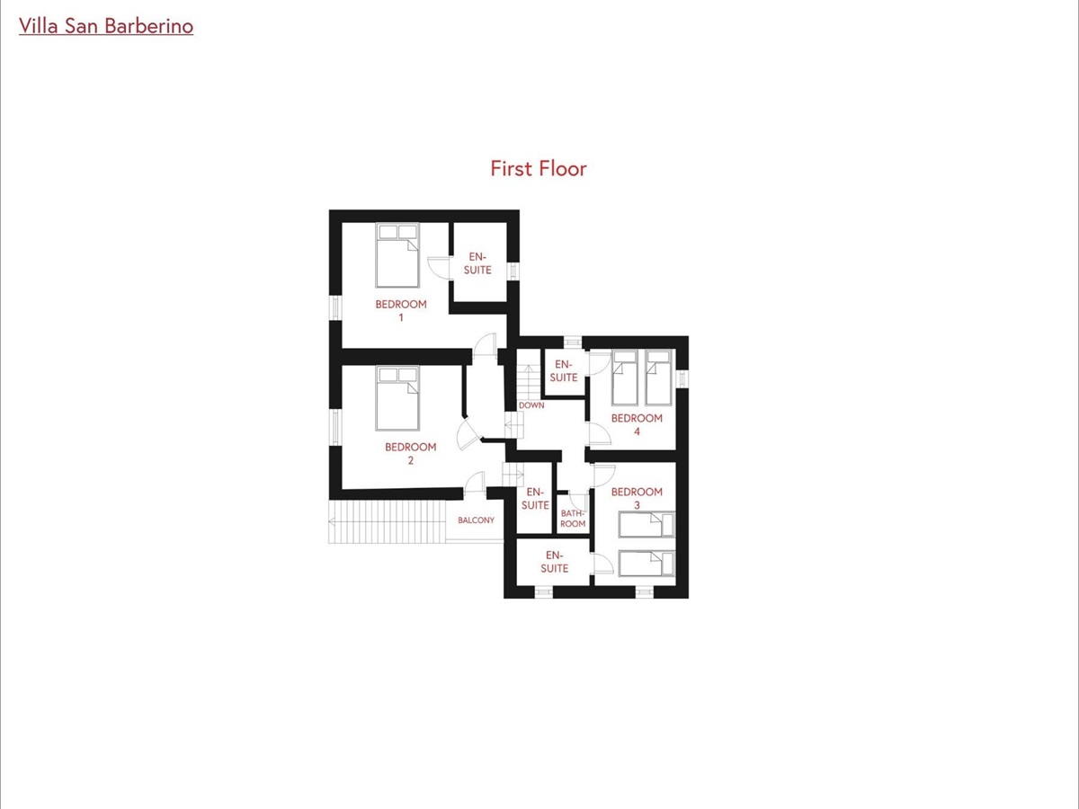 First floor plan of Villa San Barberino in Tuscany