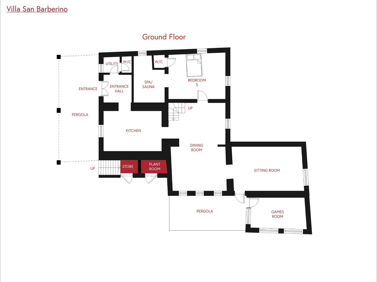 Ground floor plan of Villa San Barberino in Tuscany