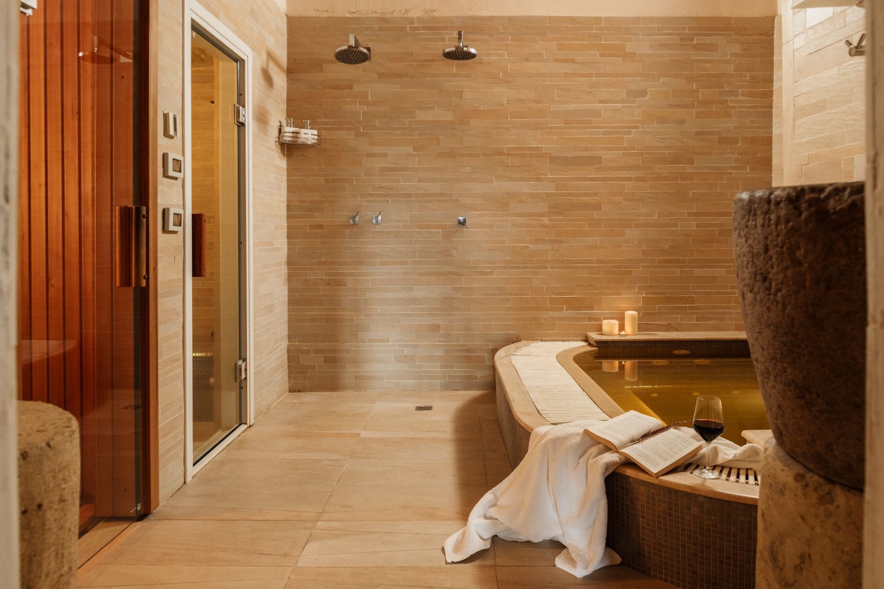 Indoor Spa with a sauna and jacuzzi at Villa San Barberino in Tuscany