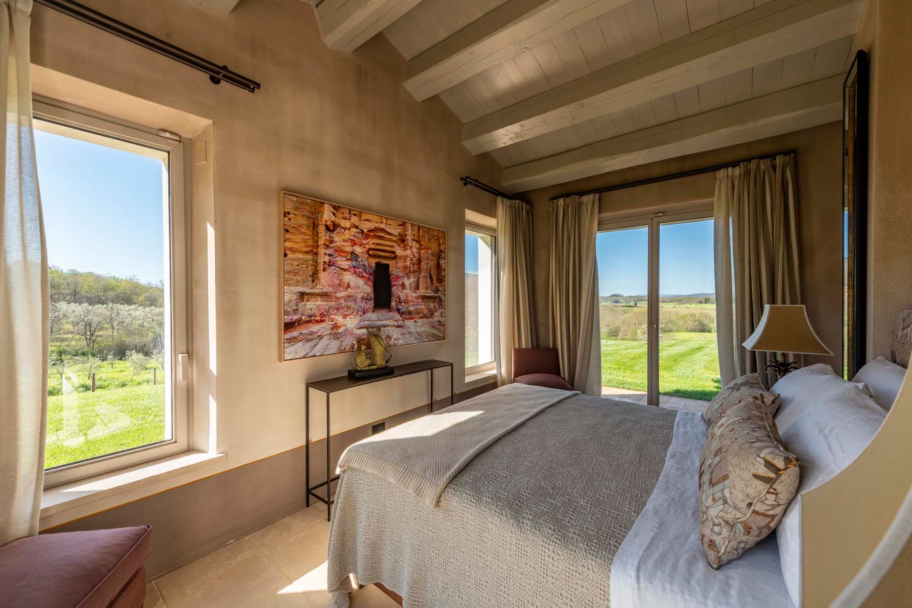 Double bedroom with hill views at Villa Tenerezza in Tuscany