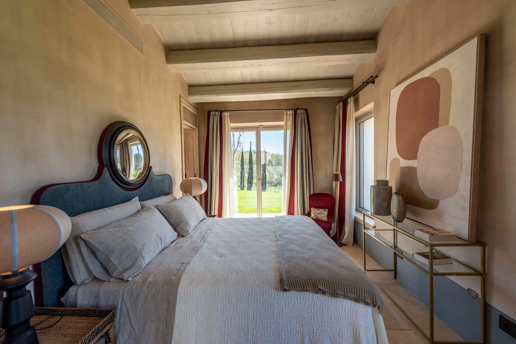Neutral tone double bedroom at Villa Tenerezza in Tuscany