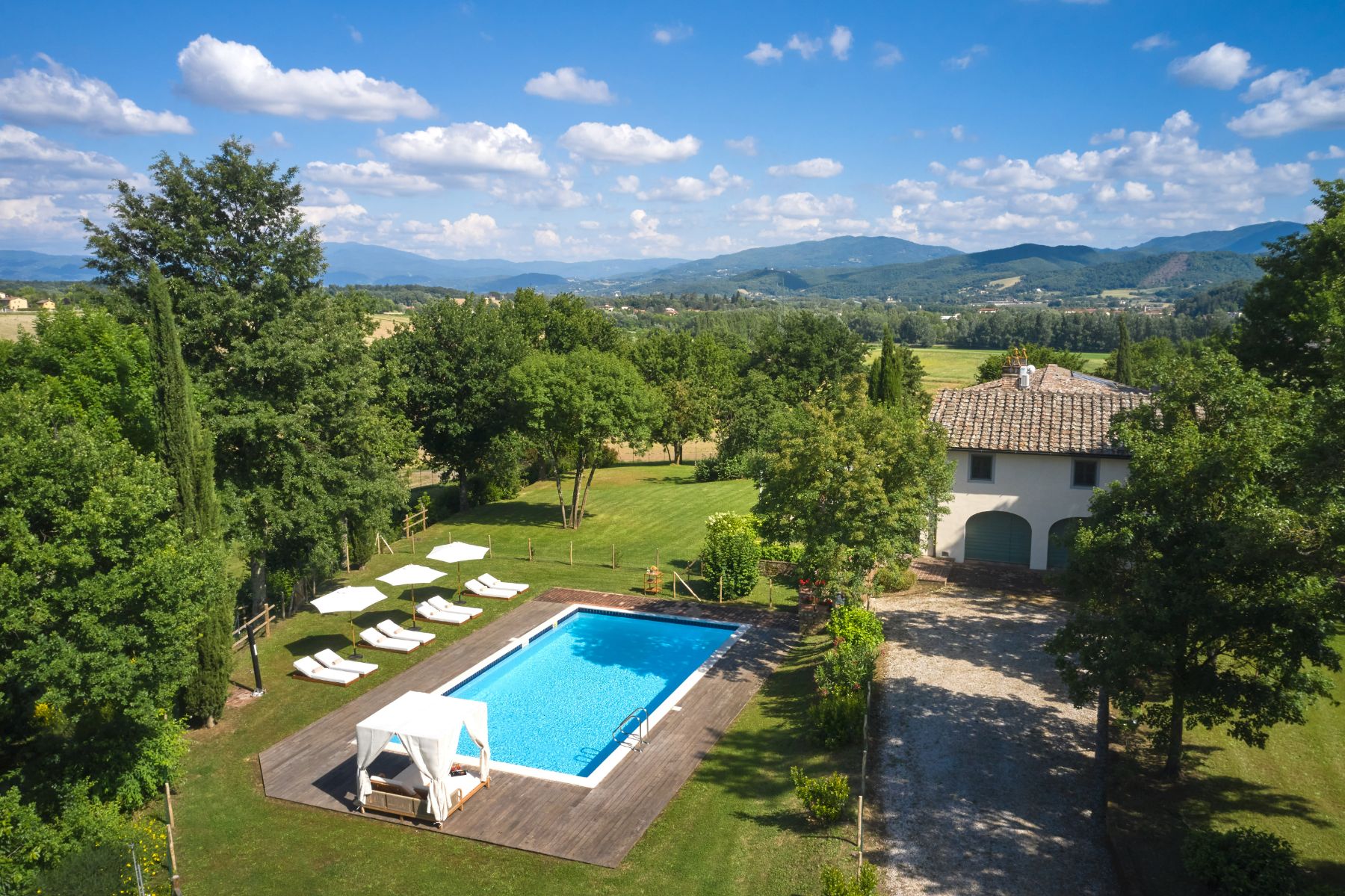 Aerial view of pool at Villa Tuori in Tuscany