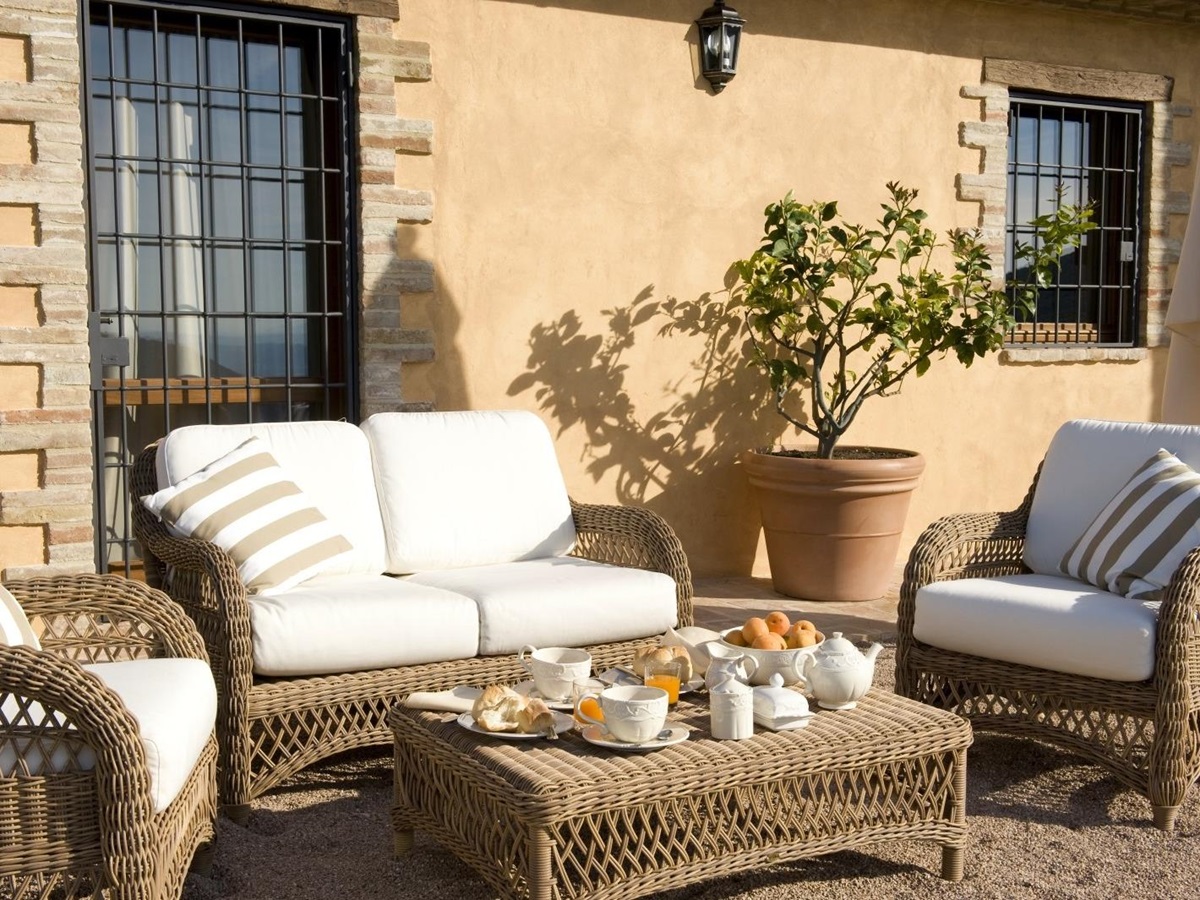 Outdoor seating with breakfast laid at Bel Canto in Umbria