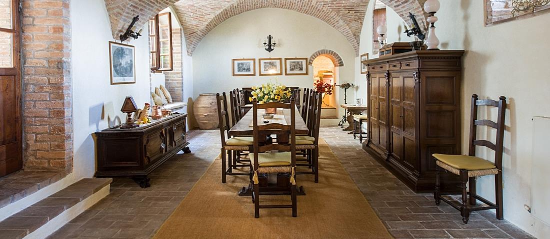 Dining room of Castello di Bagnara, Umbria