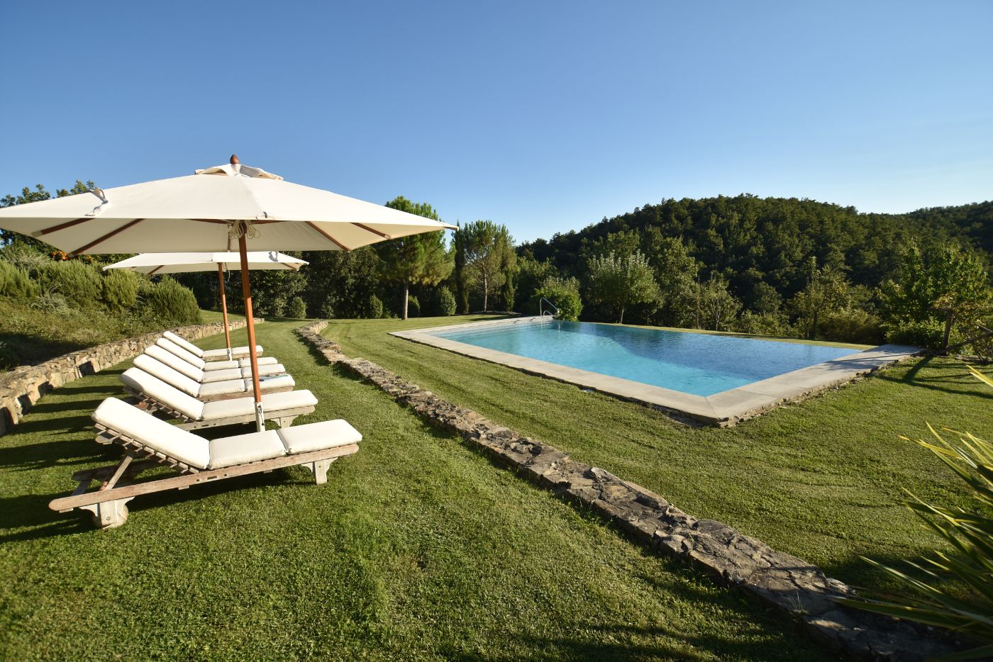 The pool and loungers at Villa il Falco.