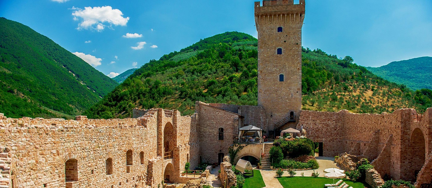 Gardens and castle tower of La Rocca, Umbria