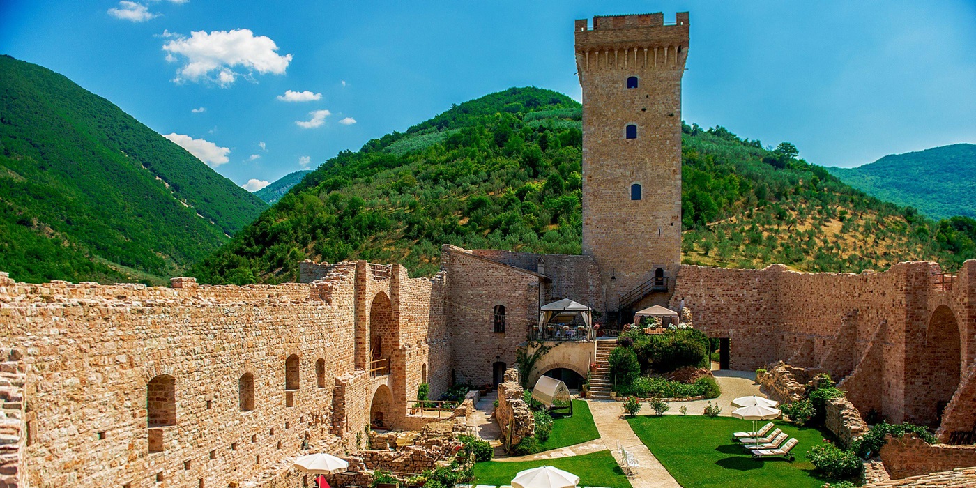 Gardens and castle tower of La Rocca, Umbria