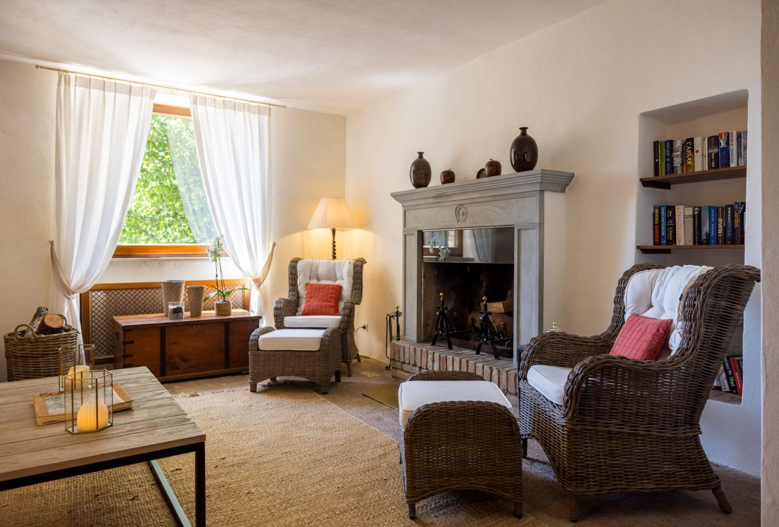 Living Room with Fire Place in Villa Pizzicato in Umbria