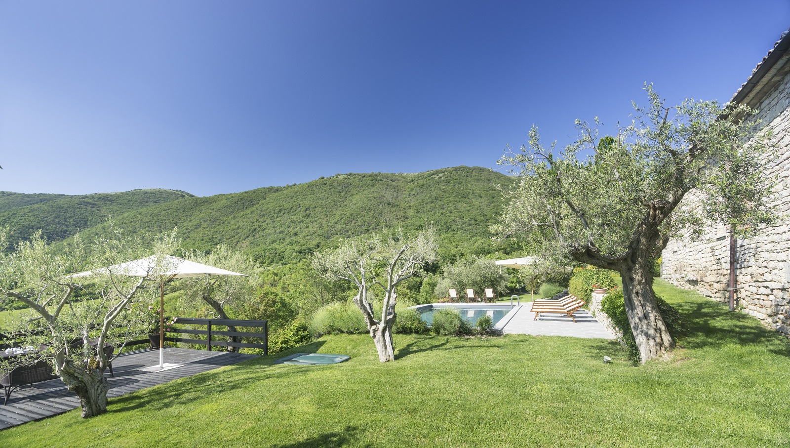 The terrace and pool area at Villa Pizzicato
