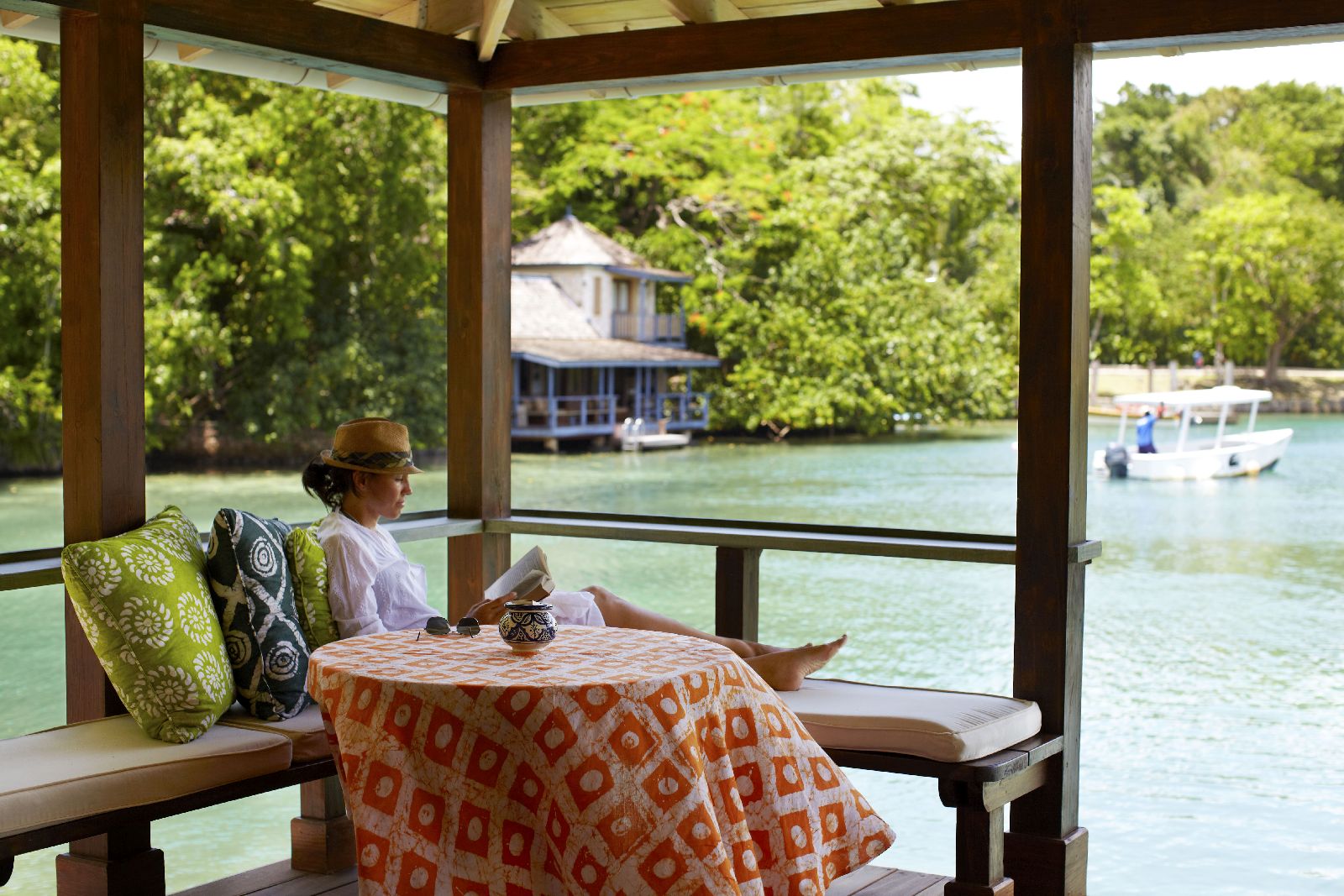 Veranda of a lagoon suite at GoldenEye Jamaica