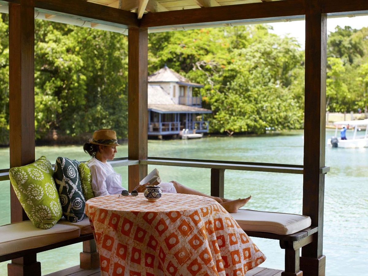 Veranda of a lagoon suite at GoldenEye Jamaica