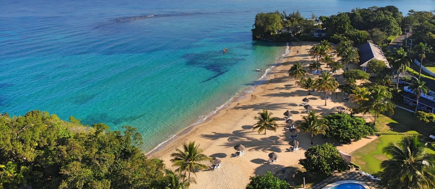 Aerial view of the beach at luxury resort Jamaica Inn in Jamaica