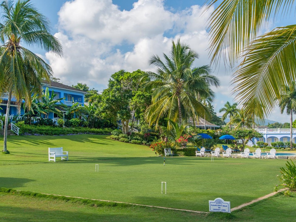 croquet field by the beach at luxury resort Jamaica Inn in Jamaica