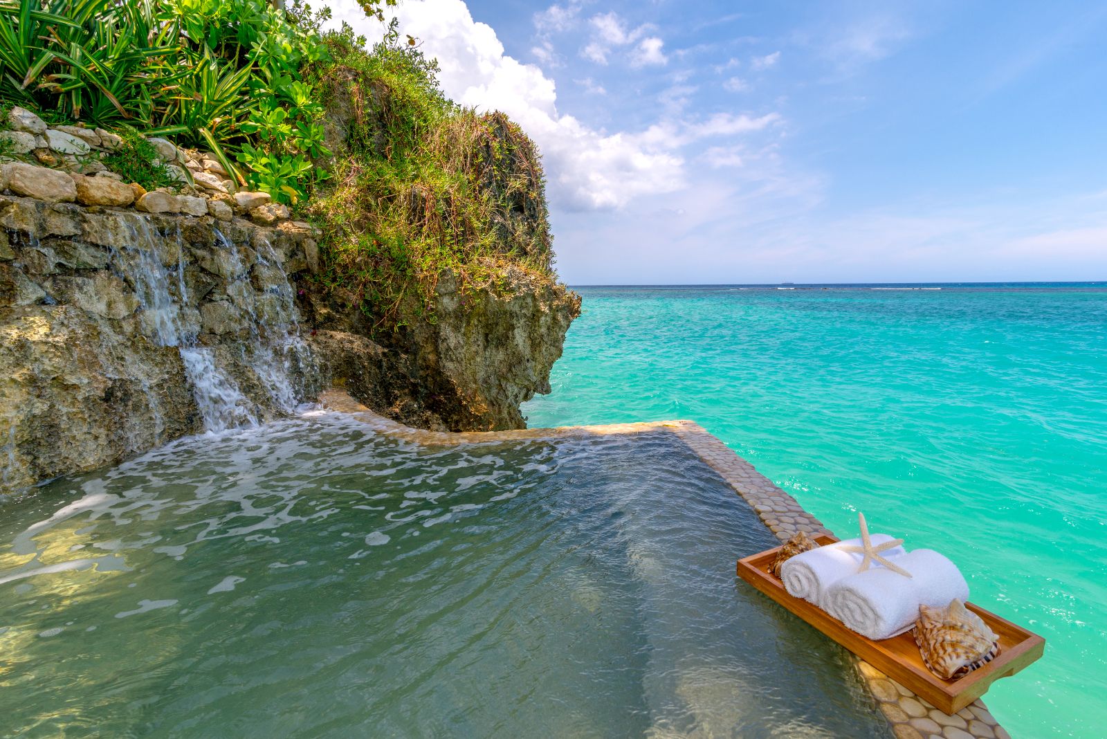 Oceanside pool at luxury resort Jamaica Inn in Jamaica