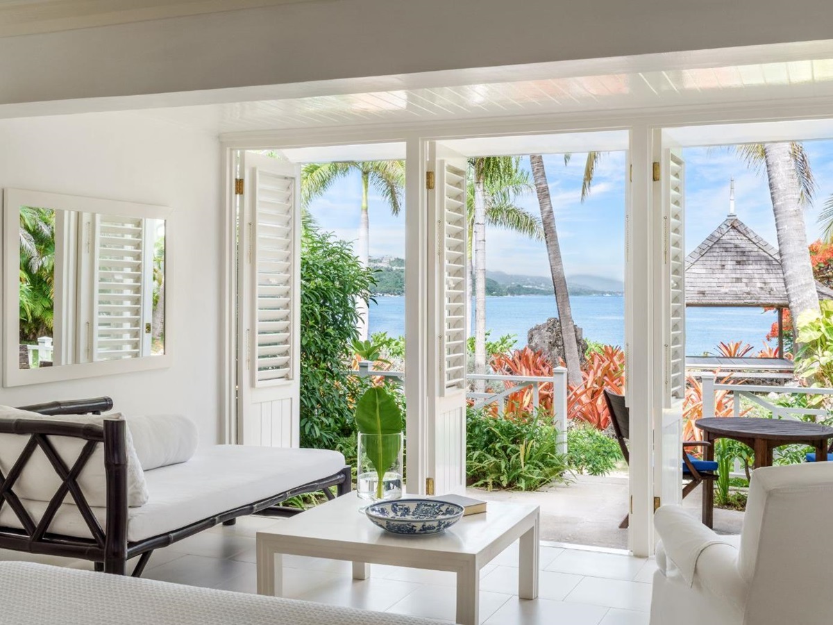 Premium ocean front guest room at Round Hill Hotel & Villas in Montego Bay, Jamaica
