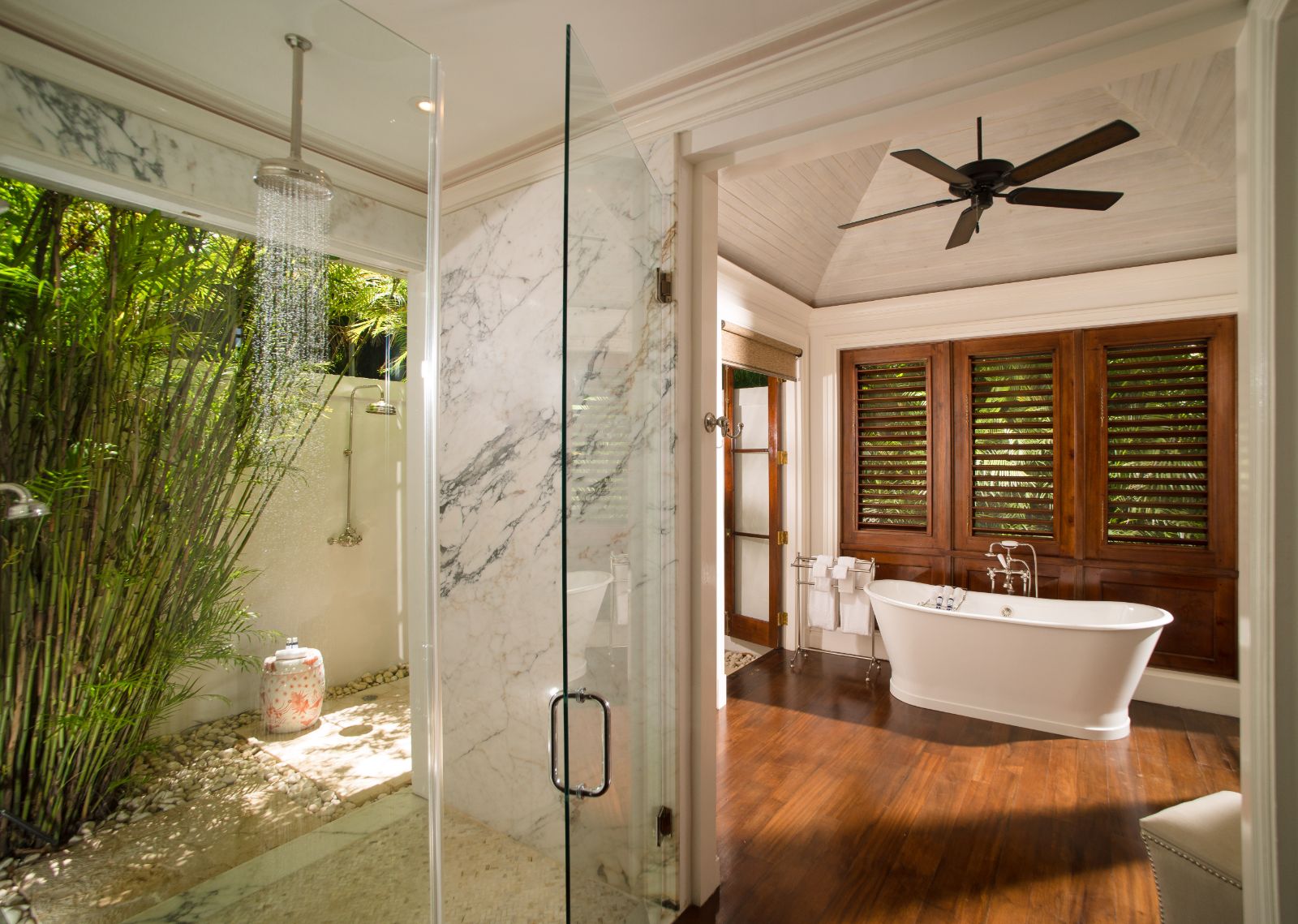 Bathroom of a villa at Round Hill Hotel & Villas in Montego Bay, Jamaica