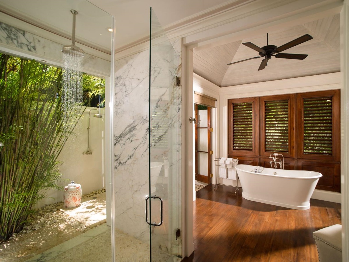 Bathroom of a villa at Round Hill Hotel & Villas in Montego Bay, Jamaica