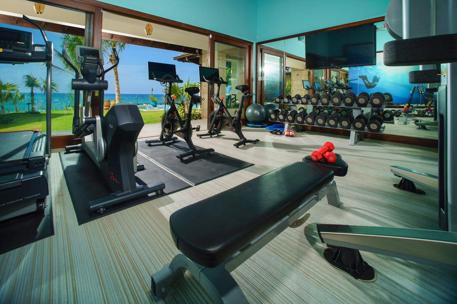 The gym at Aqua Bay in Jamaica