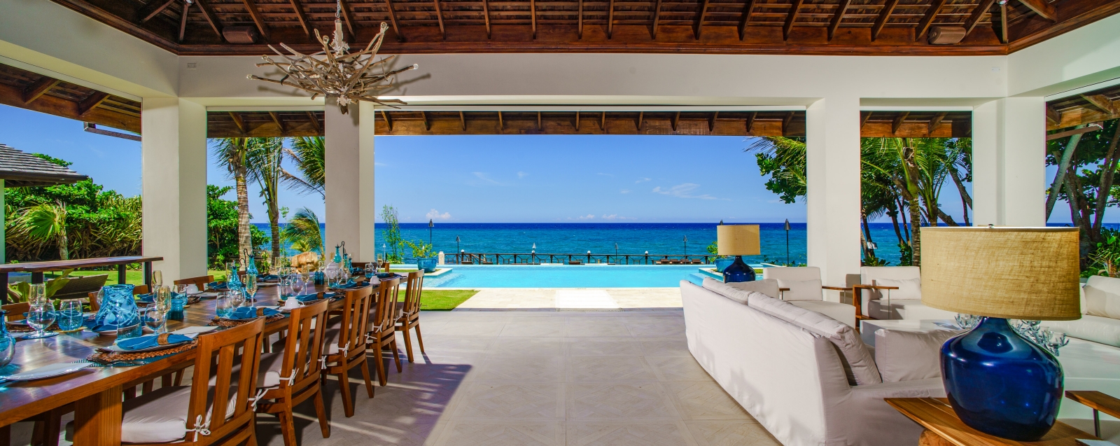 The outdoor living area at Aqua Bay in Jamaica