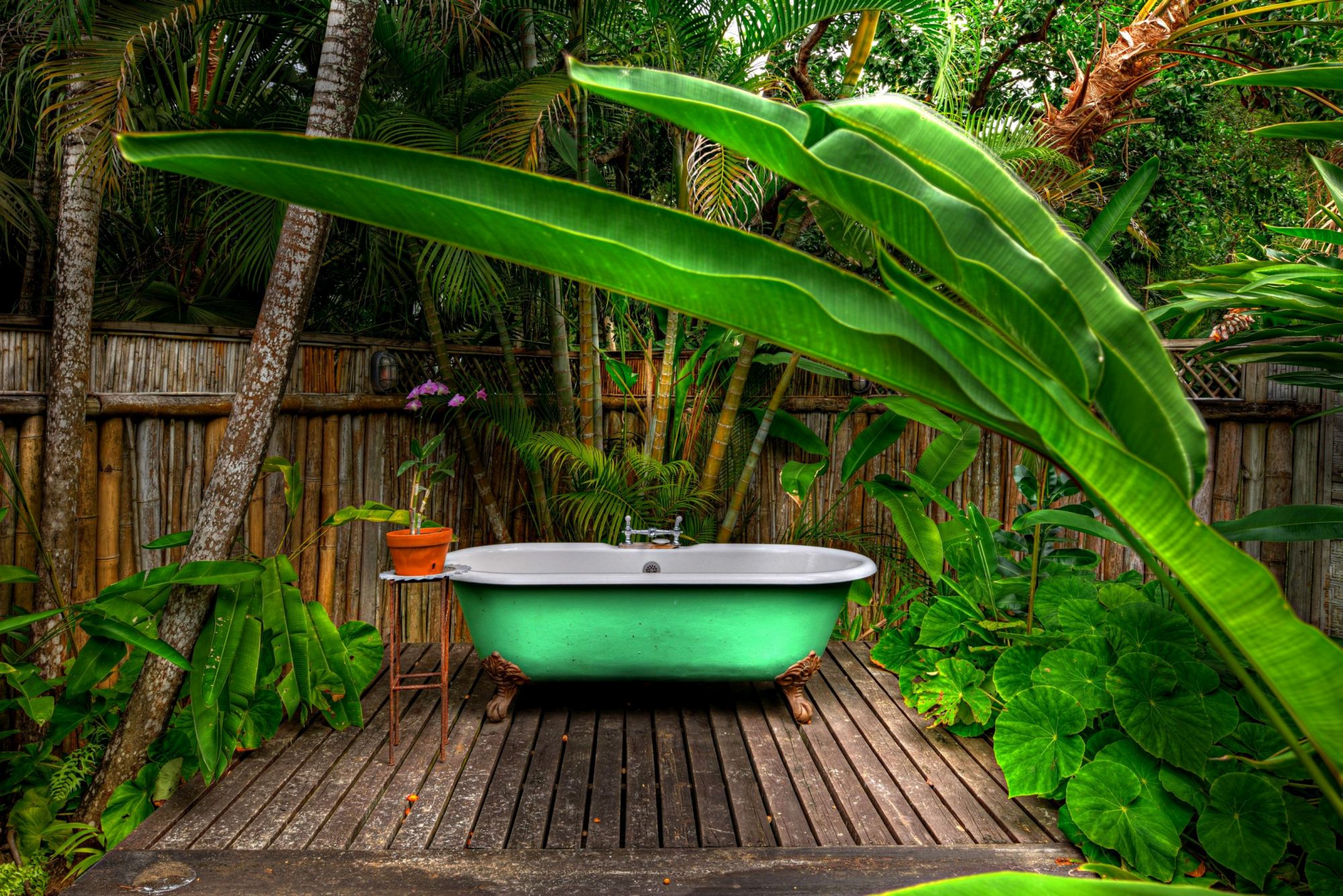 an outdoor bathtub of Fleming Villa Goldeneye, Jamaica