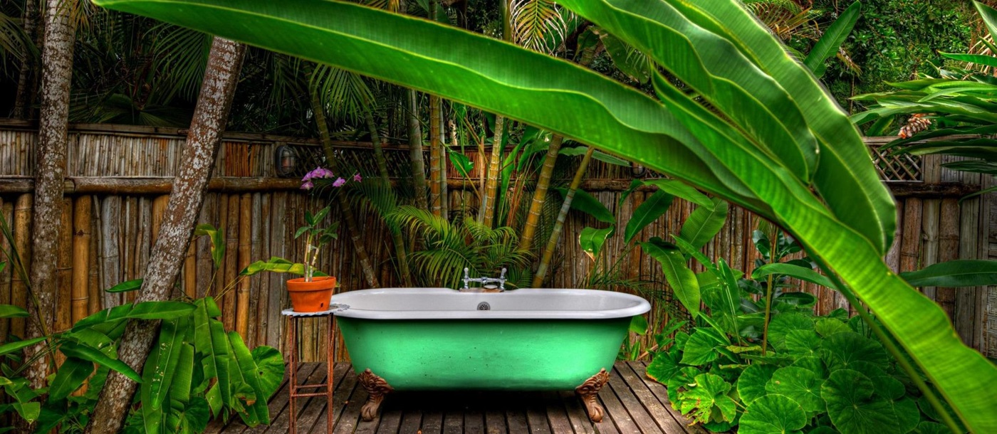 an outdoor bathtub of Fleming Villa Goldeneye, Jamaica