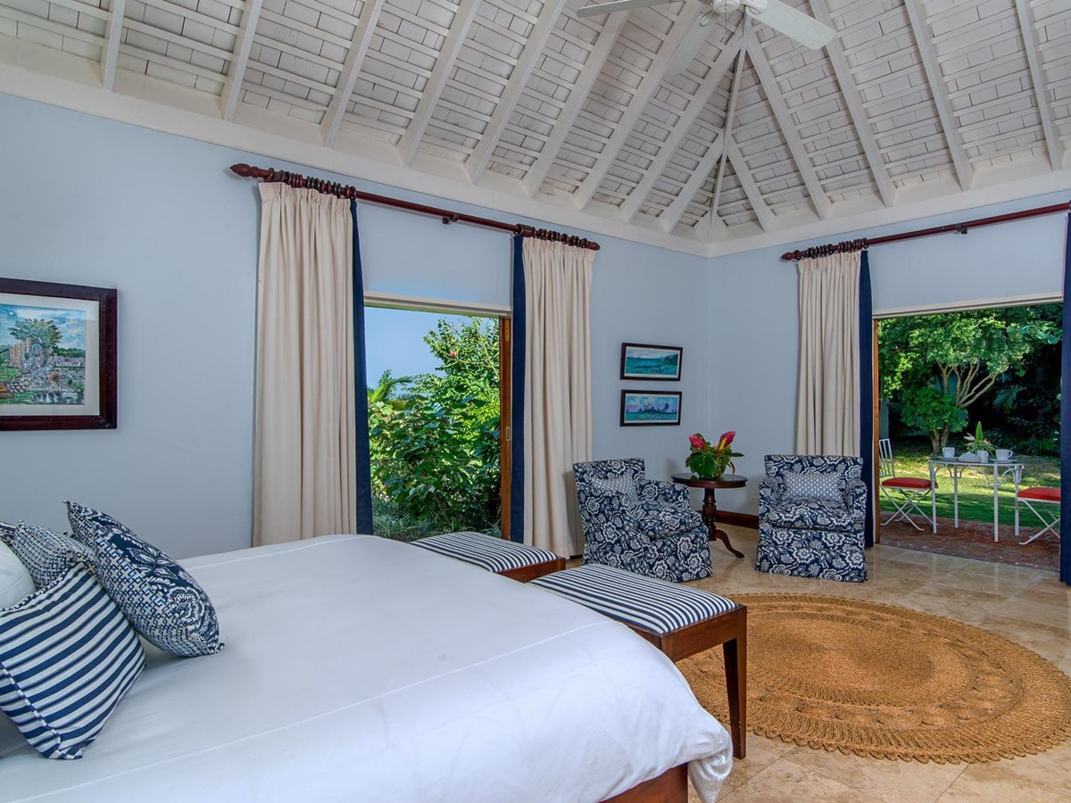 double bedroom with garden access in Villa Casuarina, Jamaica