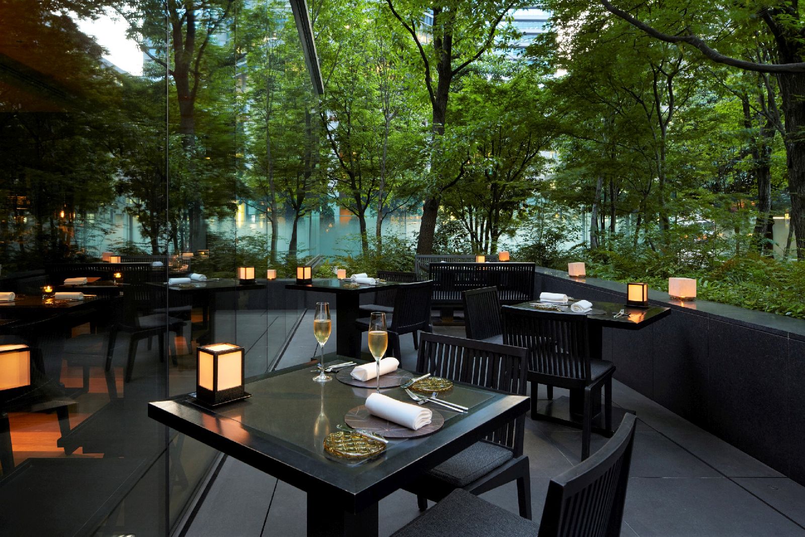 Leafy terrace of The Cafe at the Aman Tokyo