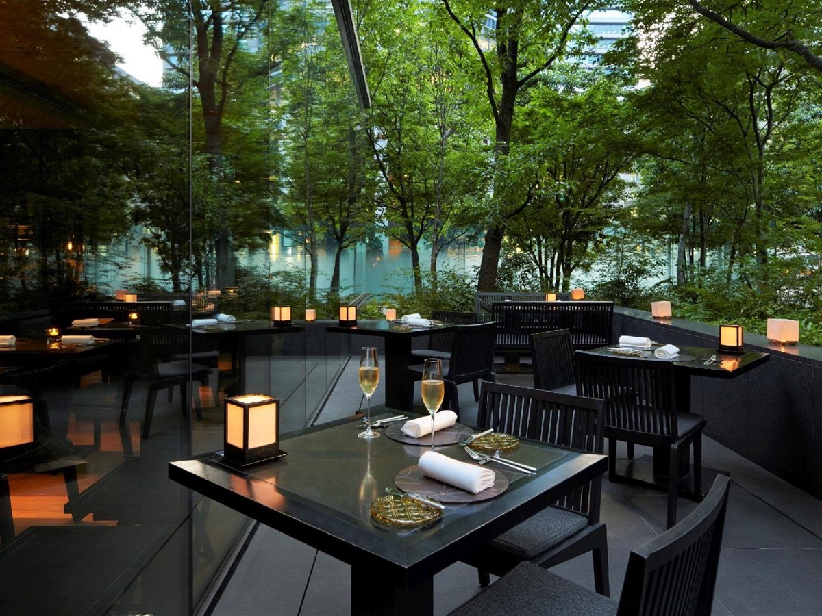 Leafy terrace of The Cafe at the Aman Tokyo