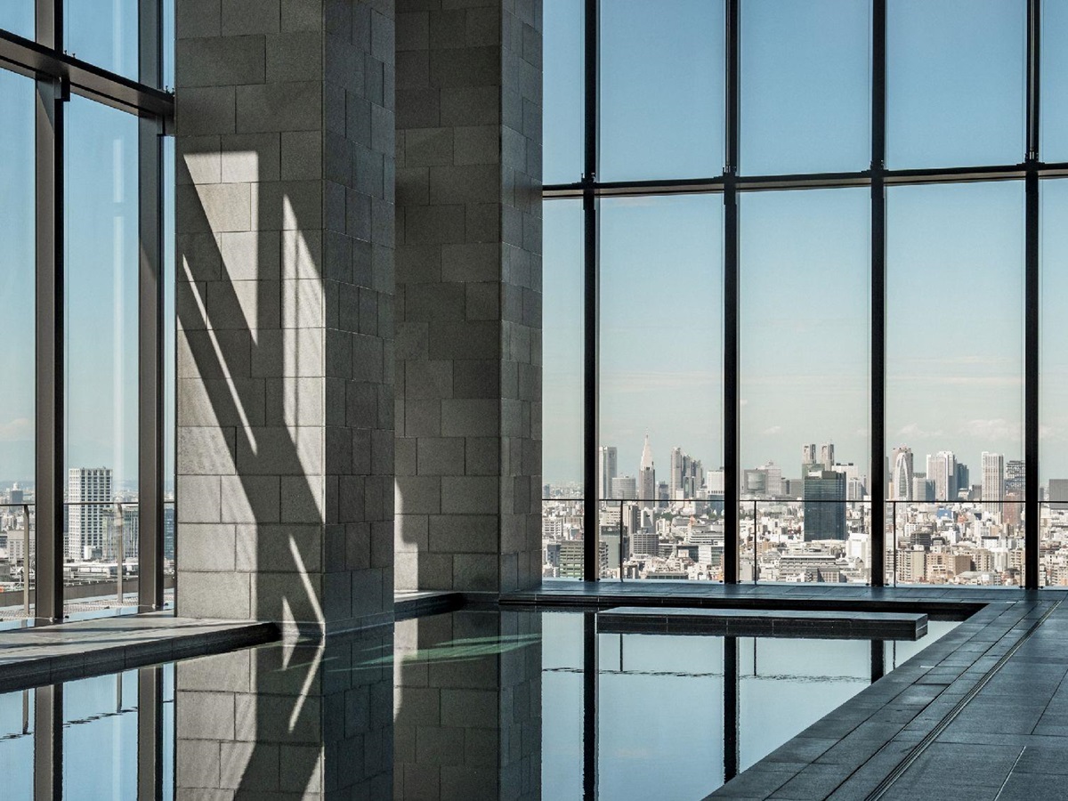 City views from the pool at the Aman Tokyo