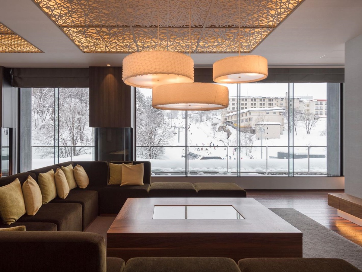 Guest living area at AYA Niseko ski hotel in Japan